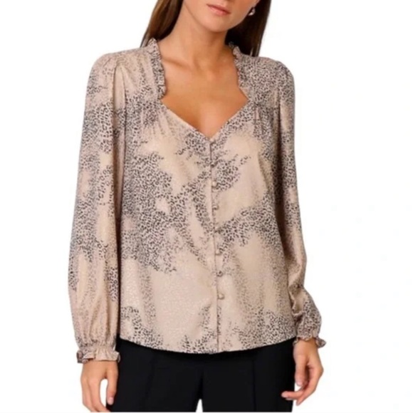Tan Leopard Print Button Down Blouse - Picture 1 of 8